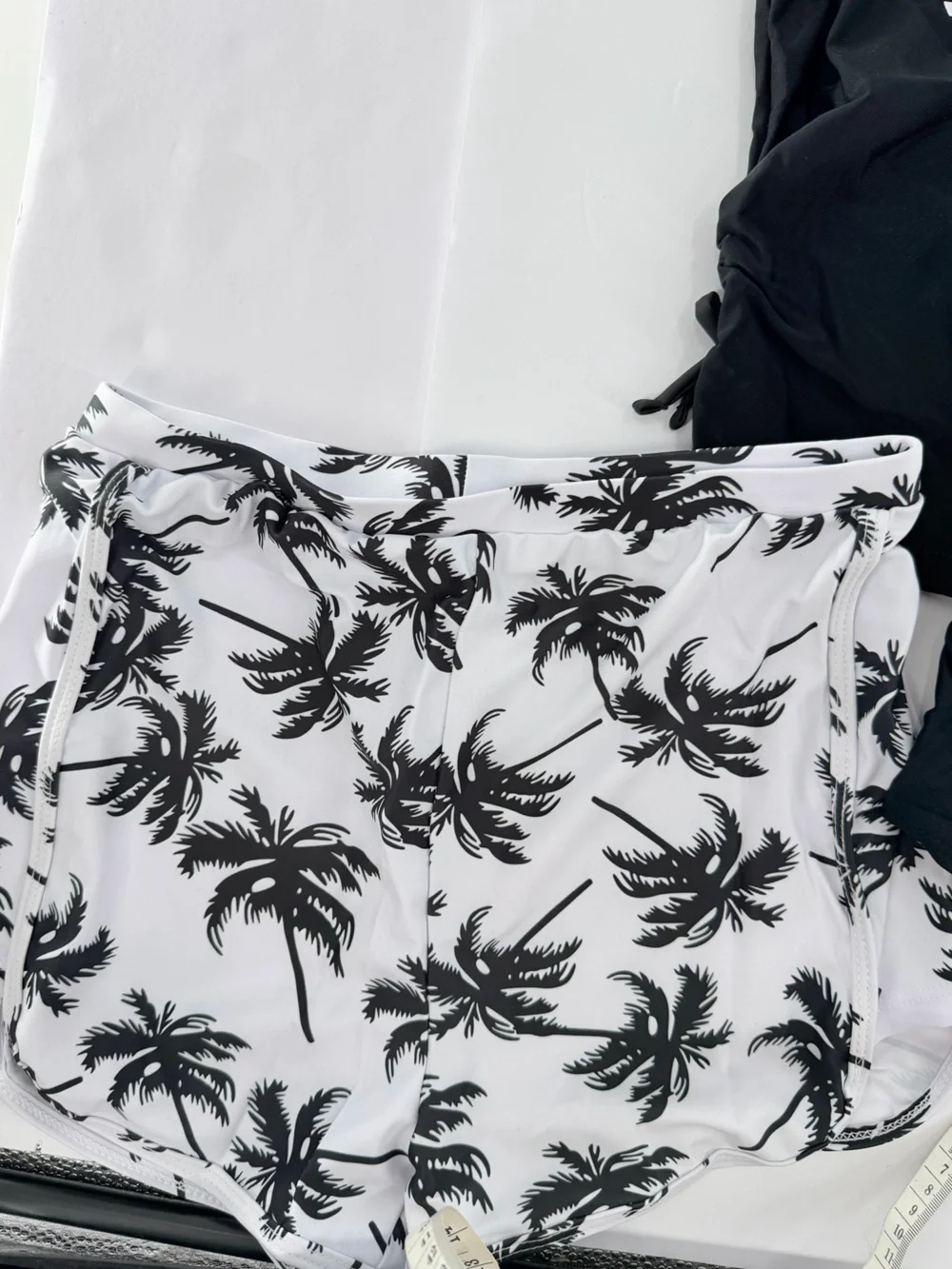 SHEIN Teen 15Y 3-Piece Tankini Swimsuit Set Black Palm Tree Tank, Shorts, Bottom